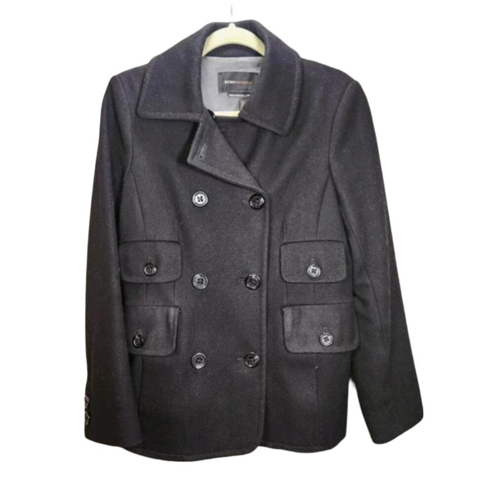 BCBG MaxAzria Black Wool Blend Pea Coat Size Small